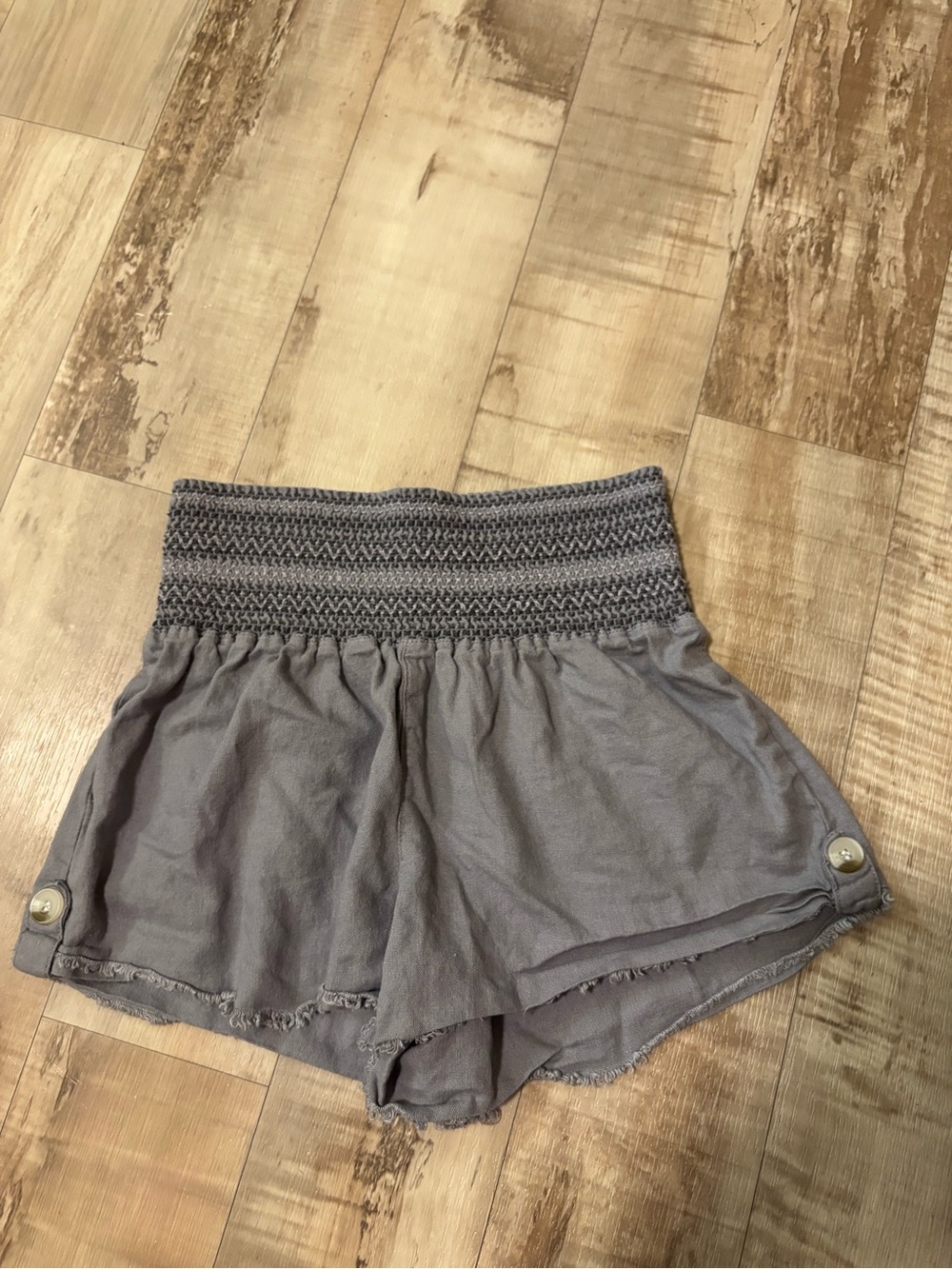 Rewash Charcoal Smocked High-Waist Women's Shorts